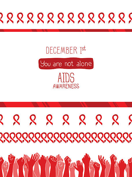 vector poster template World AIDS Day, 1st December, vector poster template. Red ribbon, hand drawn design element with seamless side border. Isolated on white. You are not alone you are not alone stock illustrations