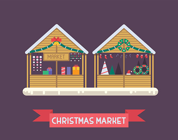 weihnachts-marktstand - weihnachtsmarkt stock-grafiken, -clipart, -cartoons und -symbole