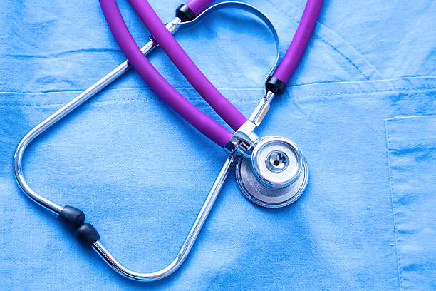istock Stethoscope on a background of medical coat 623383168