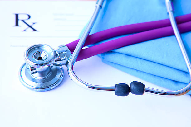 istock Stethoscope on a background of medical coat 623383292