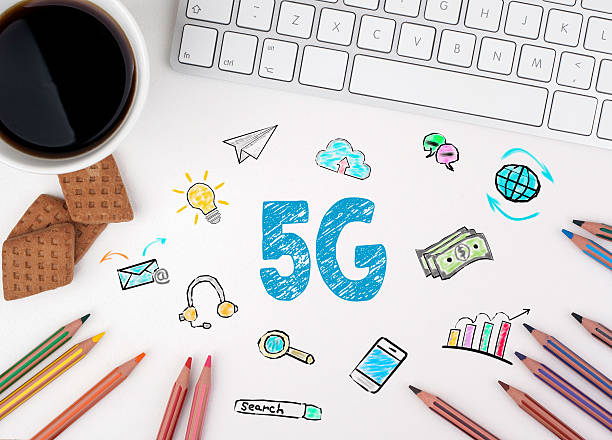 istock 5G Business concept. White office desk 623383488