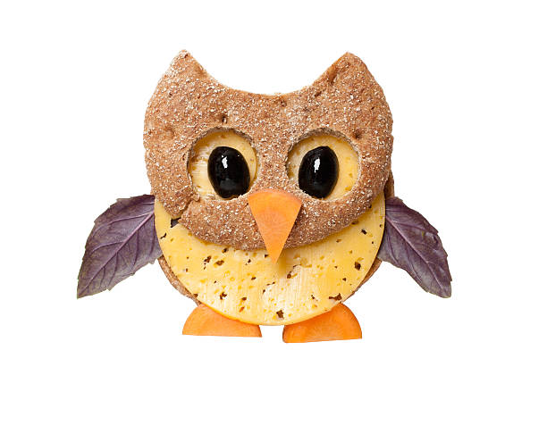 istock Owl made of bread and cheese on white background 623384416