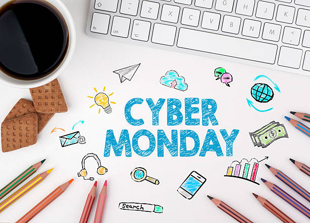 istock Cyber Monday, Business concept. White office desk 623422312
