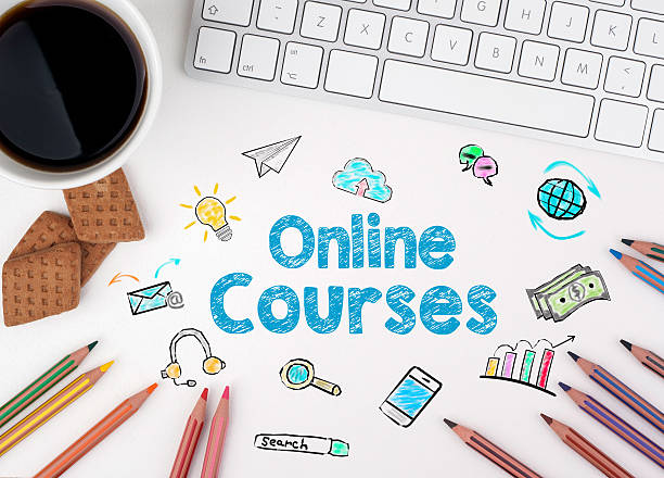 istock Online Courses, Business concept. White office desk 623422702