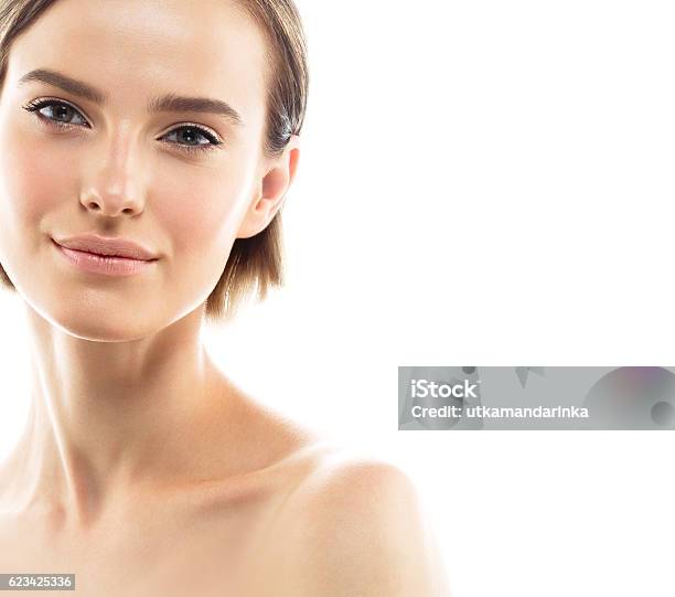 Beauty Woman Face With Perfect Skin Portrait Isolated On White Stock Photo - Download Image Now