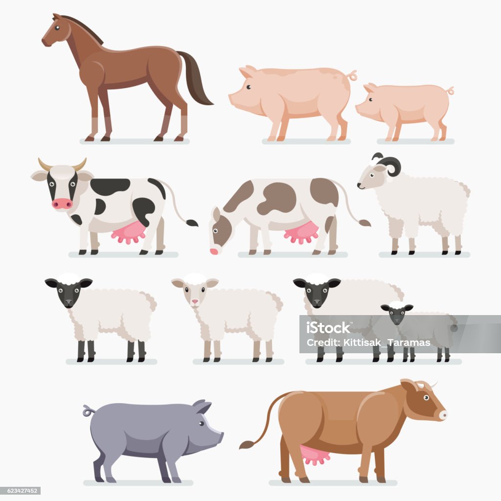 Animal Farm Set The Horse Pig Cow Goat And Sheep Stock Illustration -  Download Image Now - Lamb - Animal, Sheep, Livestock - iStock