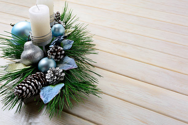 istock Christmas background with blue ornaments decorated candleholder 623430786