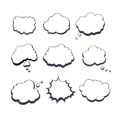 Set Of Original Quality Hand Drawn Comic Dream Bubbles Isolated On White