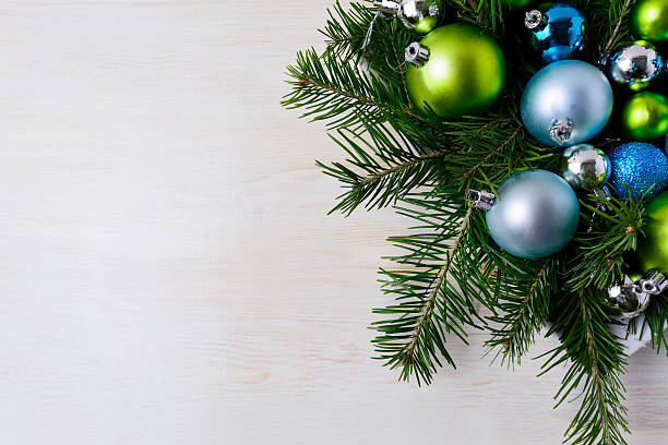 istock Christmas table centerpiece with fir branches, blue and green or 623432150