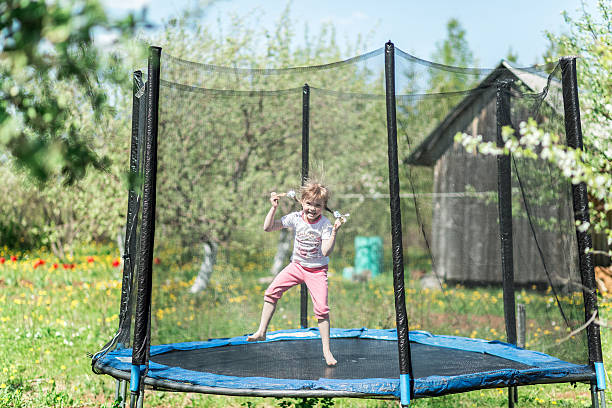 istock Little girl jumping on the trampoline 623434362