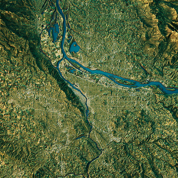istock Portland Topographic Map Natural Color Top View 623434844