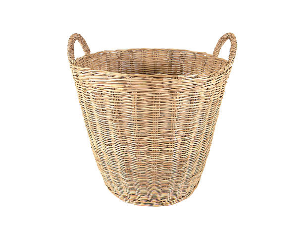 istock Laundry basket made of rattan isolated on white background 623435122