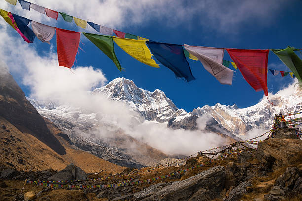 istock Annapurna I (8,091m) with prayer flag 623436226
