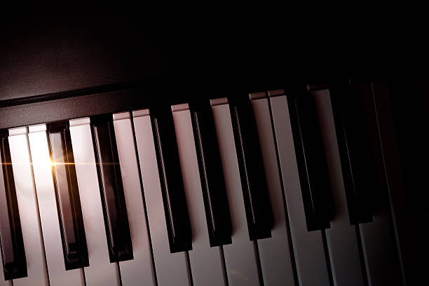 istock Electronic piano keyboard in the shade with shine top view 623437030