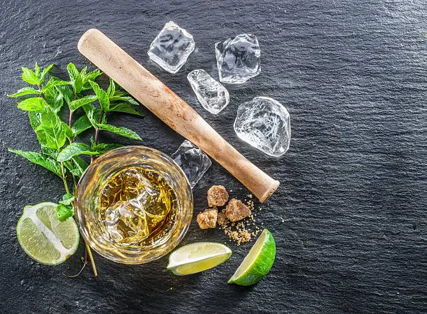 Photo of Mojito cocktail ingredients.