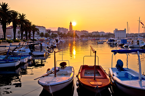 Golden morning sunrise in Split, city in Dalmatia, Croatia