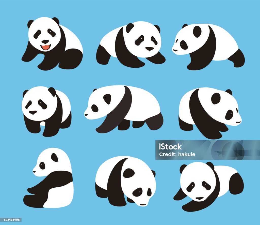 cute panda baby set, flat design, vector illustrator Panda - Animal stock vector