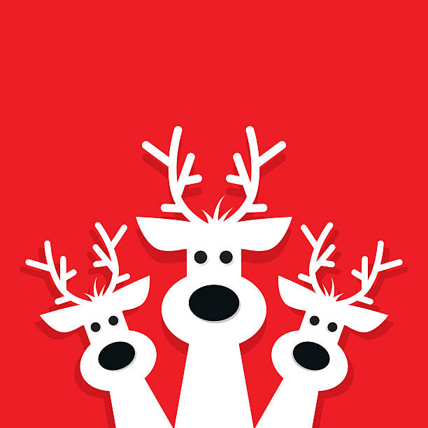 ilustraciones, imágenes clip art, dibujos animados e iconos de stock de tres renos blancos sobre fondo rojo. - merry xmas