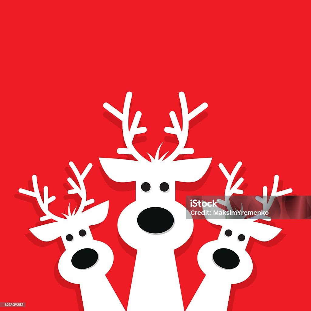 trois rennes blancs sur fond rouge. - clipart vectoriel de Noël libre de droits