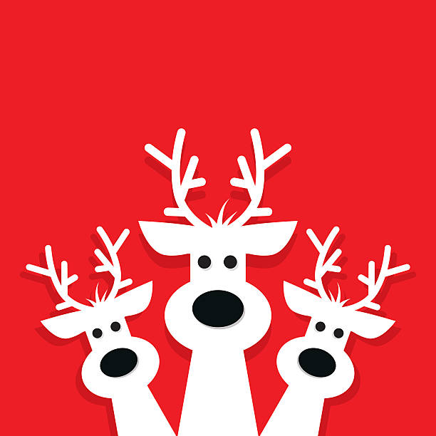 три белых оленя на красном фоне. - merry xmas stock illustrations