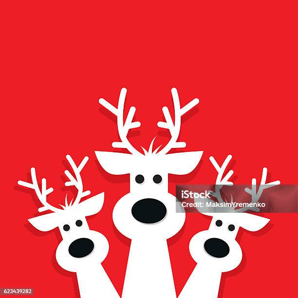 Three White Reindeer On A Red Background Stock Illustration - Download Image Now - Christmas, Reindeer, Humor