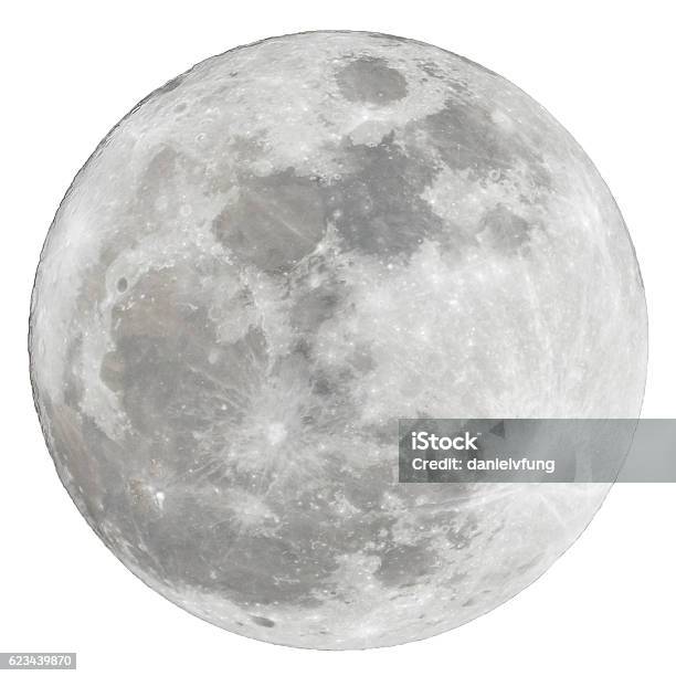 Full Moon Isolated Over White Background Stock Photo - Download Image Now - Planetary Moon, Moon Surface, White Background