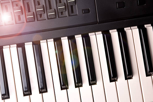 istock Synthesizer keyboard with shine top view 623440234