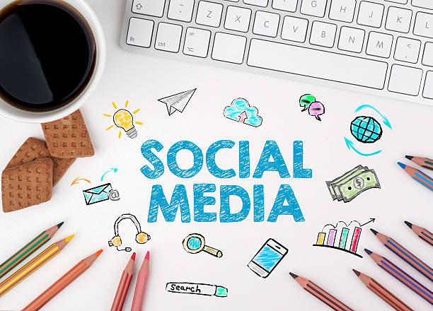 istock Social Media, Business concept. White office desk 623445626