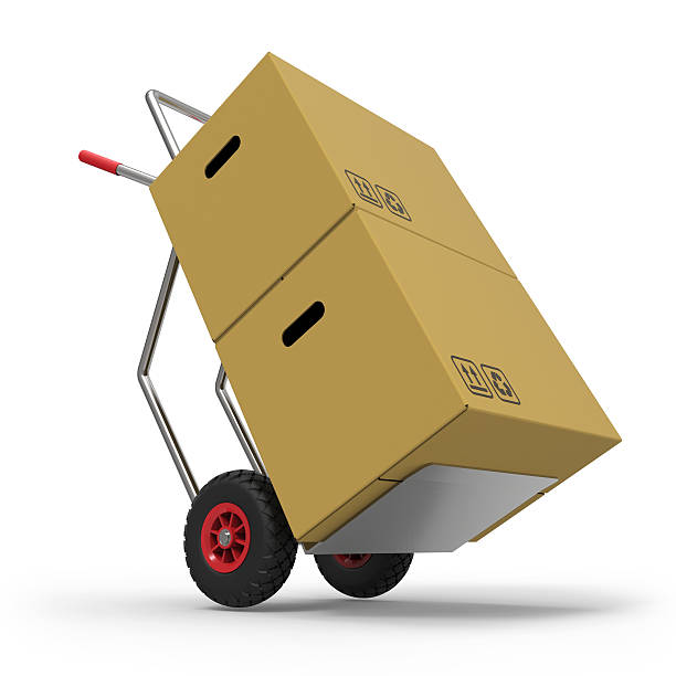 Hand truck Hand truck with cardboard Boxes 3D rendering sack barrow stock pictures, royalty-free photos & images