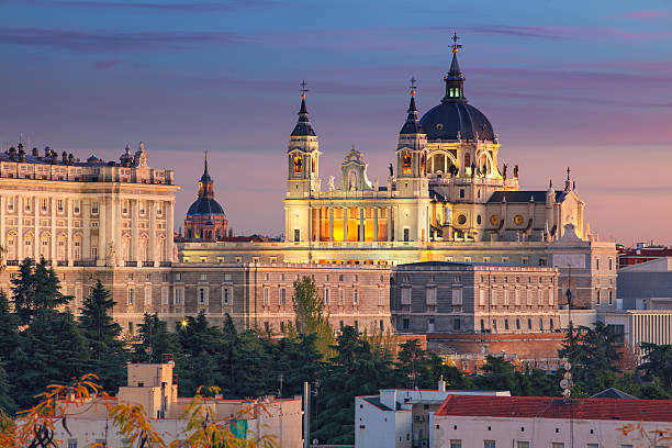 Madrid. Image of Madrid skyline with Santa Maria la Real de La Almudena Cathedral and the Royal Palace during sunset. madrid photos stock pictures, royalty-free photos & images