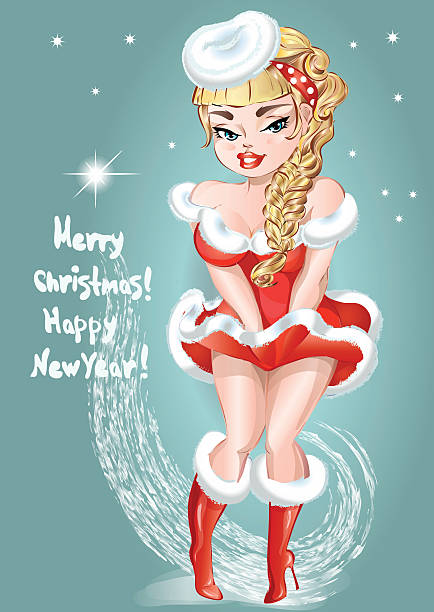 Pin-up Christmas girl, Happy New Year 2017, vector illustration Pin-up Christmas girl, Happy New Year 2017, hand drawn vector illustration Background fine art portrait pin up girl glamour beauty stock illustrations