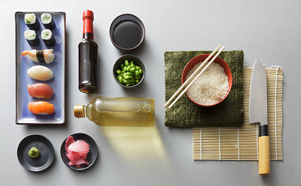 Asian Food: Sushi Ingredients Still Life http://www.stefstef.nl/banners2/asianstill.jpg wasabi sauce stock pictures, royalty-free photos & images