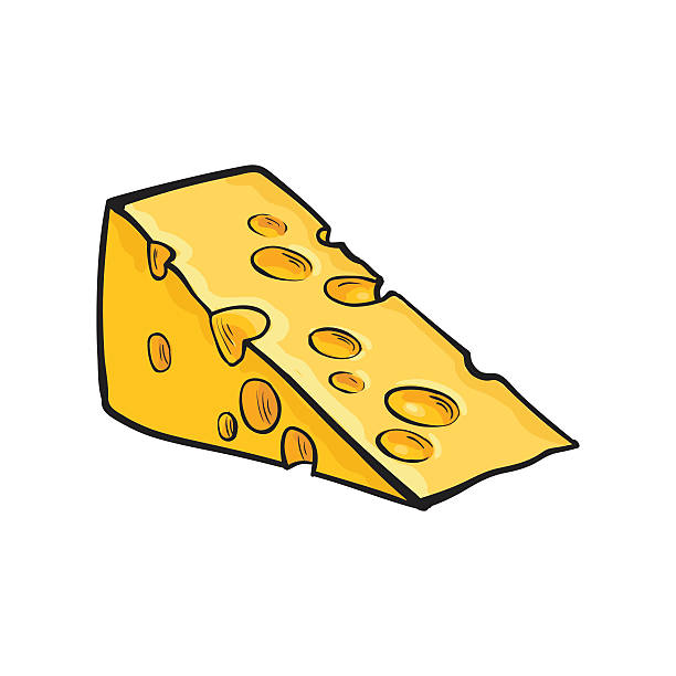 스위스 치즈, 스케치 스타일 벡터 일러스트레이션의 손으로 그린 조각 - cheese swiss cheese portion vector stock illustrations