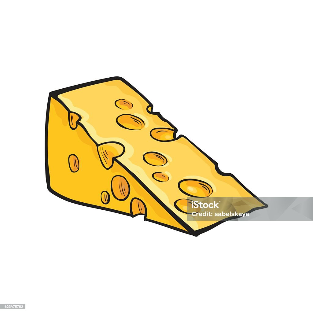 Hand Drawn Piece Of Swiss Cheese Sketch Style Vector Illustration Stock