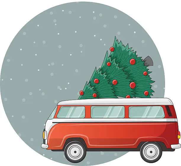 Vector illustration of Camper truck with Christmas tree