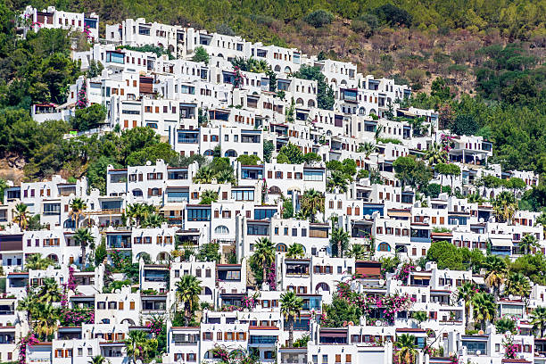 bodrum häuser - provinz mugla stock-fotos und bilder