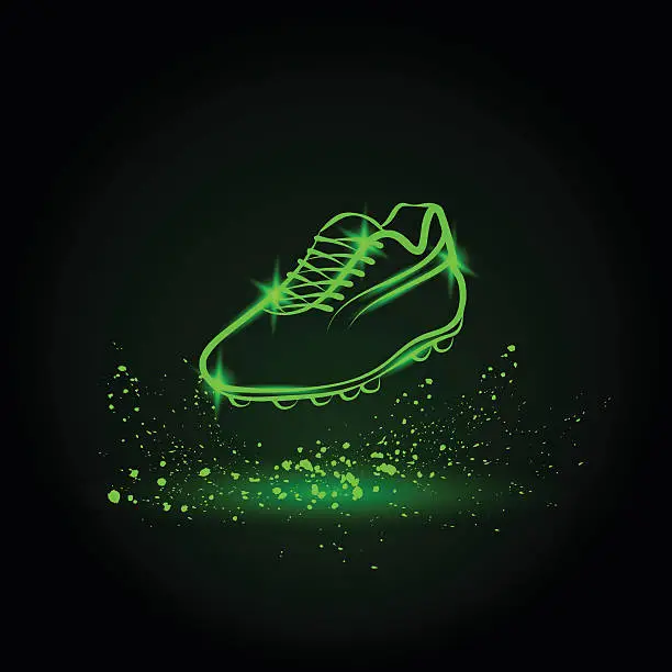 Vector illustration of Neon soccer shoes illustration. Vector sports background.