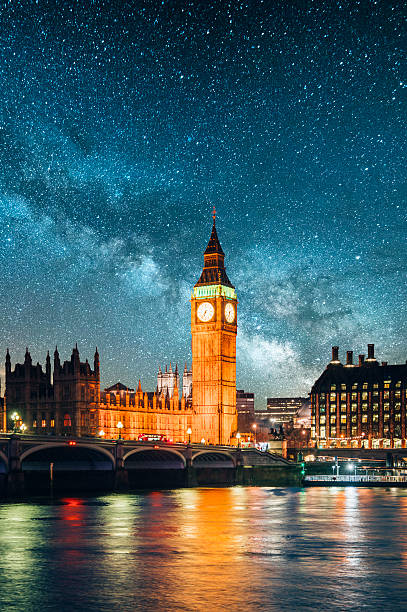 London under the stars The Big Ben / Houses of Parliament under a starry sky london england big ben houses of parliament london international landmark stock pictures, royalty-free photos & images