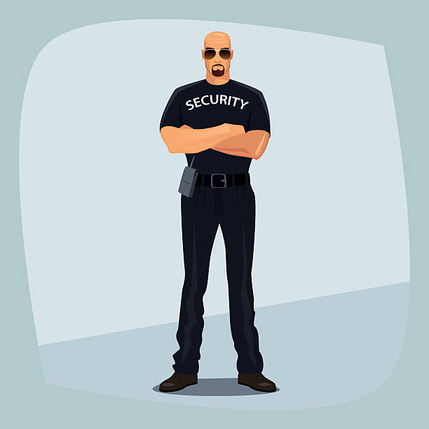 illustrazioni stock, clip art, cartoni animati e icone di tendenza di guardia giurata incrociò le braccia sul petto - security guard protection security staff bodyguard