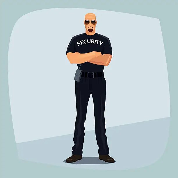 Vector illustration of Security guard crossed arms on his chest