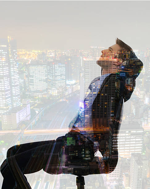 istock Double exposure of man over cityscape 623488620