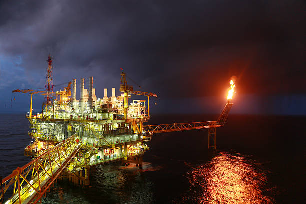 istock Offshore construction platform for production oil and gas. 623489170