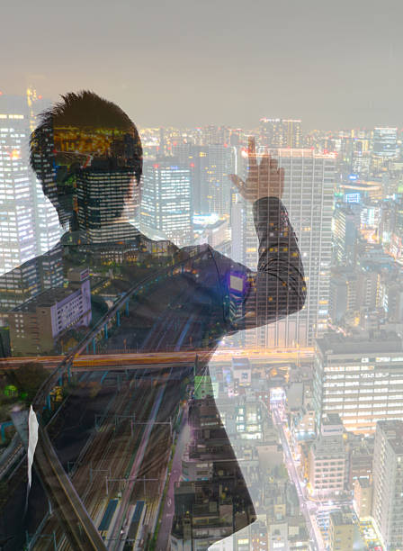 istock Double exposure of man over cityscape 623489274