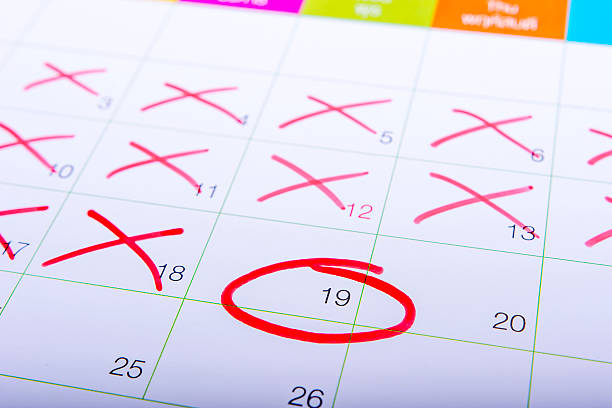 istock Red circle. mark on the calendar at 19 623501836
