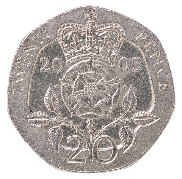 английская монета пенса - british coin crown rose number 20 стоковые фото и изображения