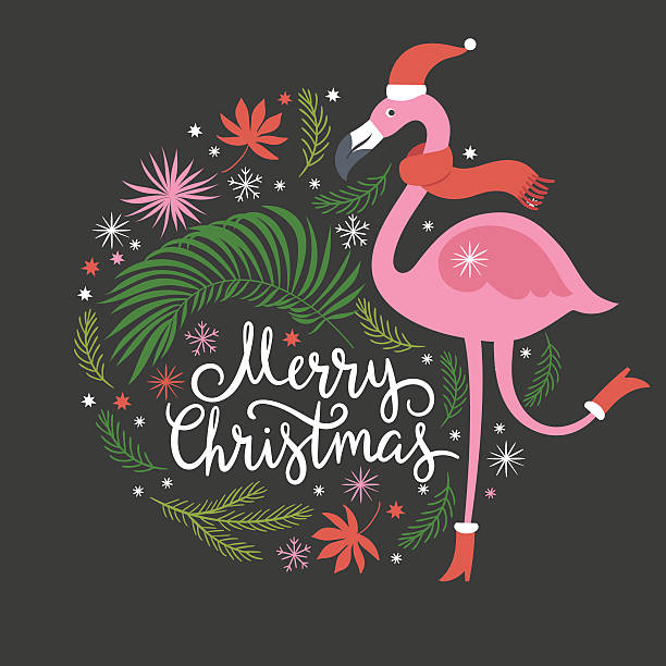 Christmas illustration with flamingo vector art illustration