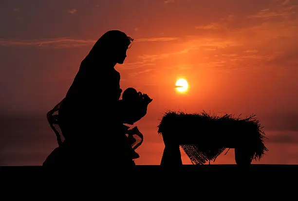 Christmas Nativity Scene, Three Wisemen on Starry Night Blue Sky