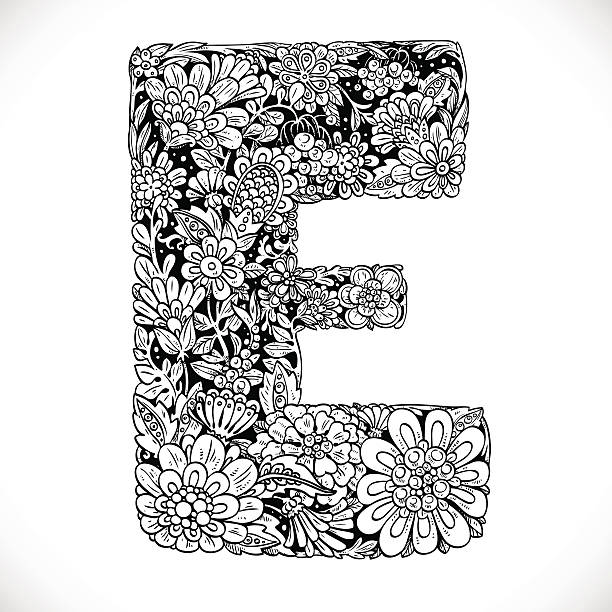 ilustrações de stock, clip art, desenhos animados e ícones de font from ornamental flowers - letter e - decoration fairy tale alphabet abstract