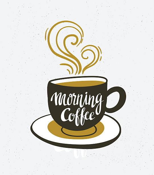 vektorhintergrund mit platz und tasse mit schriftzug 'morgenkaffee'. - cafe breakfast scented coffee break stock-grafiken, -clipart, -cartoons und -symbole