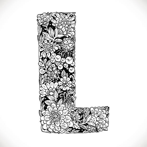 schriftart aus zierblumen - buchstabe l - decoration fairy tale alphabet abstract stock-grafiken, -clipart, -cartoons und -symbole